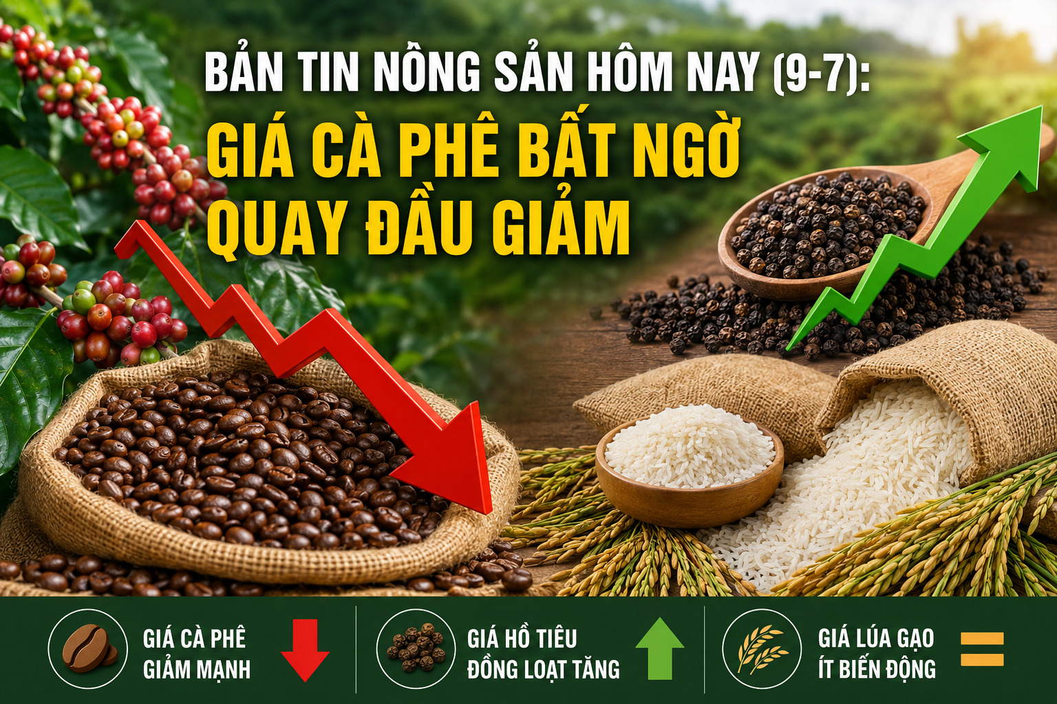 Thu hoạch cà phê tại vùng nguyên liệu Tây Nguyên. Giá cà phê trong nước ngày 9/7 bất ngờ quay đầu giảm từ 1.900 - 2.200 đồng/kg sau phiên tăng mạnh trước đó.
