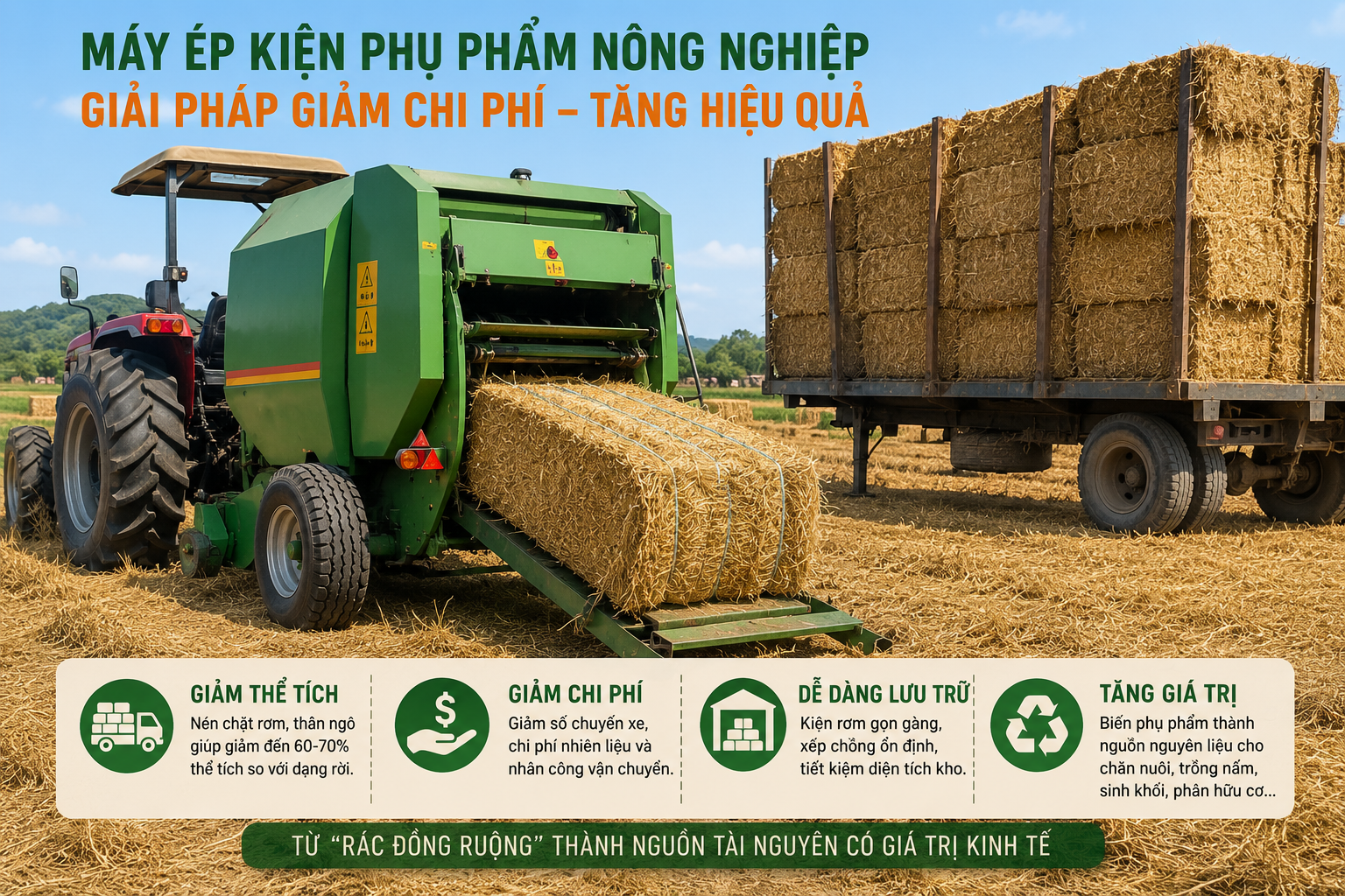 Máy ép kiện phụ phẩm nông nghiệp: “Chìa khóa logistics” giúp rơm và thân ngô có giá trị hơn