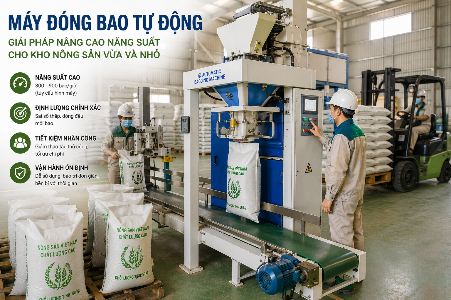 Không cần kho nghìn tấn, máy đóng bao tự động vẫn có “đất diễn”