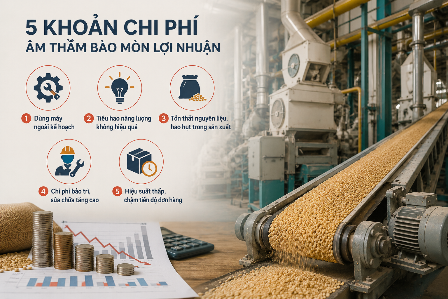 5 khoản chi phí âm thầm bào mòn lợi nhuận nhà máy nông sản