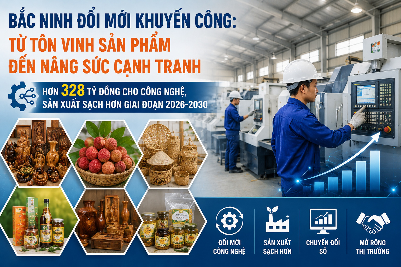 Bắc Ninh định hướng đổi mới hoạt động khuyến công, tập trung công nghệ, chuyển đổi số, sản xuất sạch hơn và mở rộng thị trường; dự kiến đầu tư 328,3 tỷ đồng giai đoạn 2026-2030.