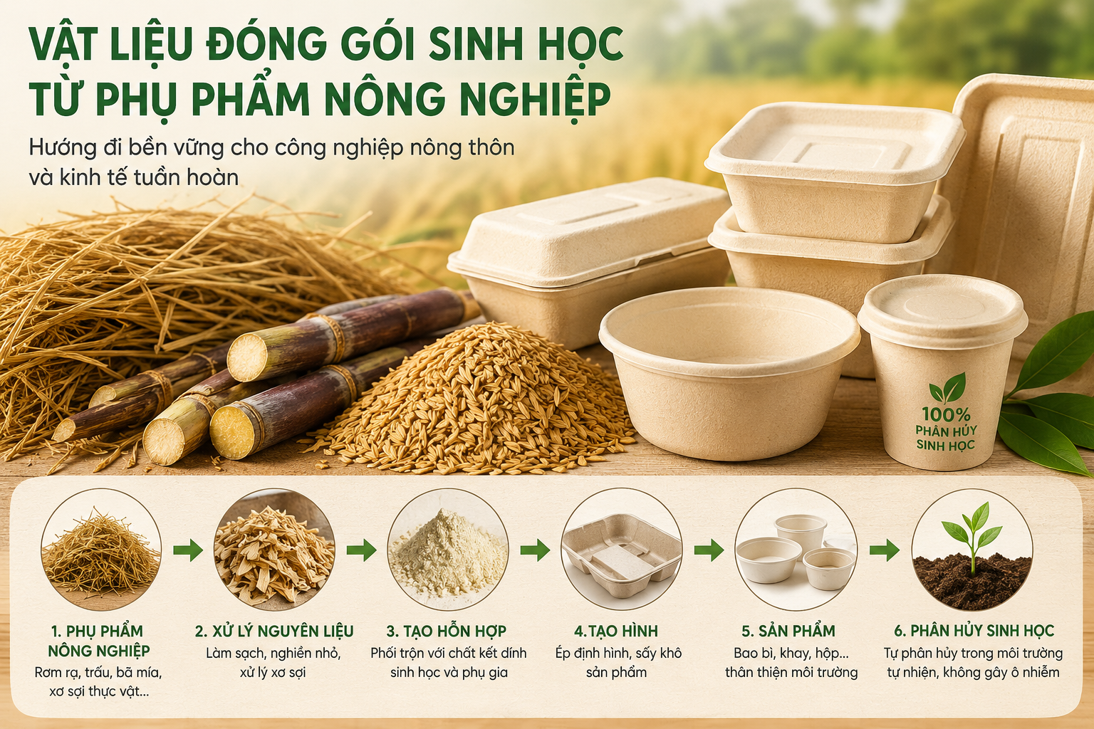 Vật liệu đóng gói sinh học từ phụ phẩm nông nghiệp: Khi công nghiệp nông thôn bước vào kinh tế tuần hoàn