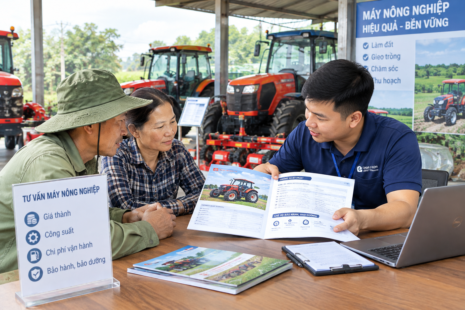 Người nông dân trao đổi với đơn vị cung cấp máy về giá thành, công suất, chi phí vận hành và chế độ bảo hành, bảo dưỡng.