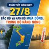 Thời tiết hôm nay 27/8: Bắc Bộ, Nam Bộ mưa dông; Trung Bộ nắng nóng
