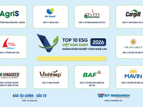 Công bố Top 10 Doanh nghiệp ESG Việt Nam Xanh 2026 ngành Nông nghiệp công nghệ cao