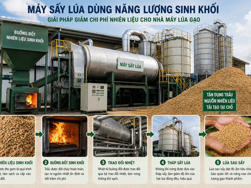 Máy sấy dùng năng lượng sinh khối: Giải bài toán chi phí nhiên liệu cho nhà máy lúa gạo