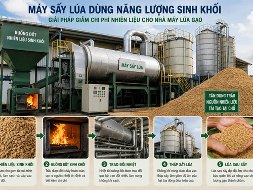 Máy sấy dùng năng lượng sinh khối: Giải bài toán chi phí nhiên liệu cho nhà máy lúa gạo