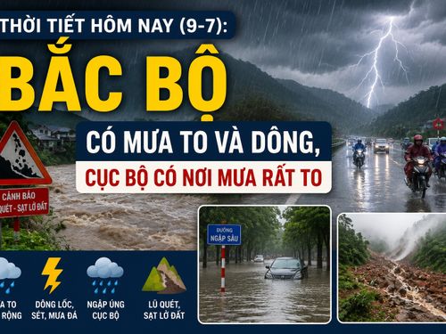 Thời tiết hôm nay (9-7): Bắc Bộ mưa to diện rộng, nhiều nơi có thể vượt 250mm
