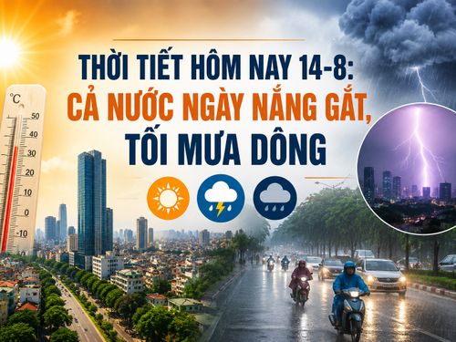 Thời tiết hôm nay 14-8: Nắng nóng bao trùm nhiều nơi, chiều tối đề phòng mưa dông mạnh