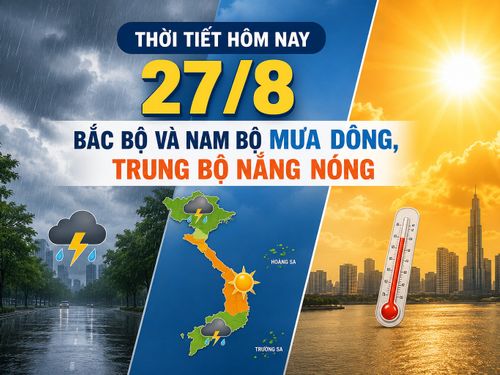 Thời tiết hôm nay 27/8: Bắc Bộ, Nam Bộ mưa dông; Trung Bộ nắng nóng