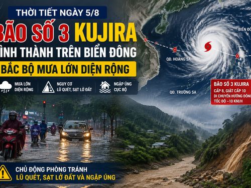 Thời tiết ngày 5/8: Bão số 3 KUJIRA hình thành trên Biển Đông, Bắc Bộ mưa lớn diện rộng