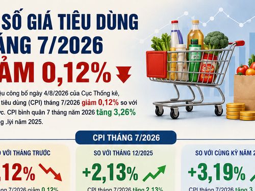 [Infographic] Chỉ số giá tiêu dùng tháng 7/2026 giảm 0,12% so với tháng trước