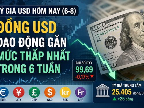Tỷ giá USD hôm nay (6-8): Đồng bạc xanh dao động gần mức thấp nhất trong 6 tuần