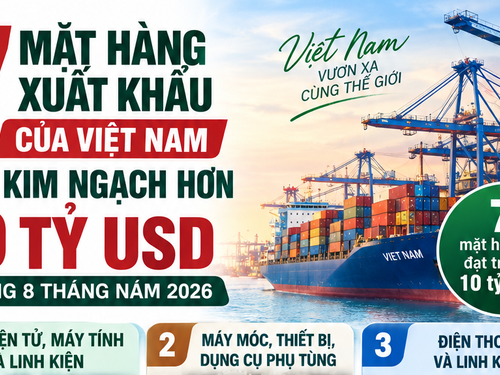 [Infographic]Việt Nam có 7 mặt hàng xuất khẩu hơn 10 tỷ USD trong 8 tháng năm 2026