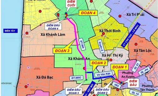 Cà Mau phê duyệt tuyến đường gần 1.870 tỷ đồng đi qua 5 xã, phường