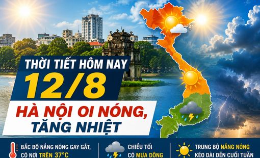 Thời tiết hôm nay 12/8: Hà Nội oi nóng, Bắc Bộ có nơi trên 37 độ C