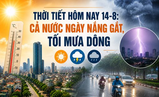Thời tiết hôm nay 14-8: Nắng nóng bao trùm nhiều nơi, chiều tối đề phòng mưa dông mạnh