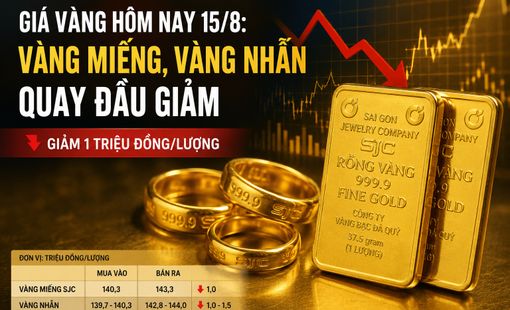 Giá vàng hôm nay 15/8: Vàng miếng, vàng nhẫn đồng loạt quay đầu giảm