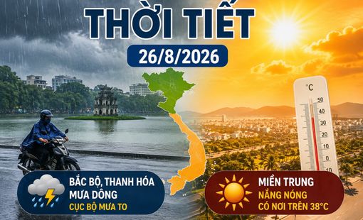 Thời tiết hôm nay 26/8: Bắc Bộ, Thanh Hóa mưa dông, miền Trung có nơi trên 38 độ C