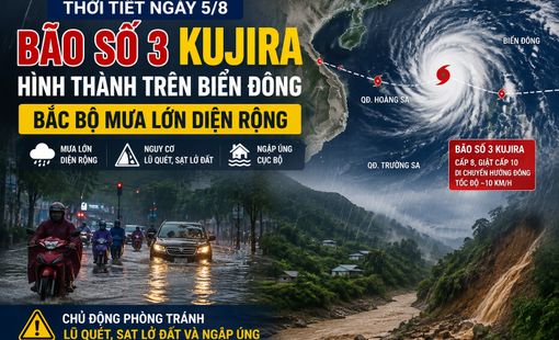 Thời tiết ngày 5/8: Bão số 3 KUJIRA hình thành trên Biển Đông, Bắc Bộ mưa lớn diện rộng