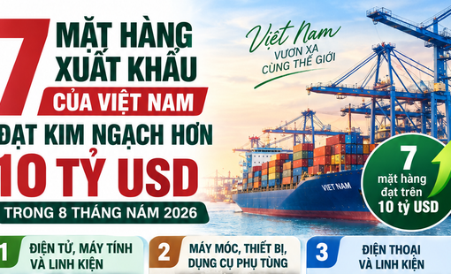 [Infographic]Việt Nam có 7 mặt hàng xuất khẩu hơn 10 tỷ USD trong 8 tháng năm 2026
