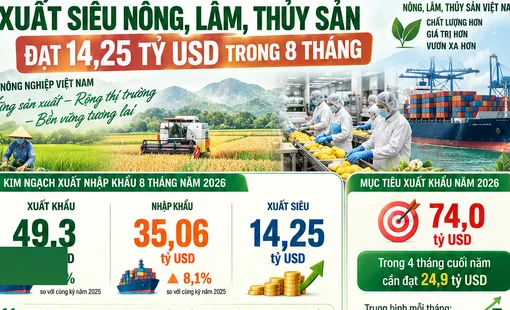 [Infographic] Xuất siêu nông, lâm, thủy sản đạt 14,25 tỷ USD trong 8 tháng