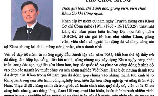 Hiểu trưởng Trường Đại học Nông Lâm Thành phố Hồ Chí Minh chúc mừng 60 năm ngày Truyền thống Khoa Cơ khí Công nghệ