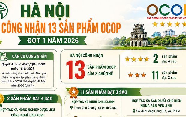 [Infographic] Hà Nội công nhận 13 sản phẩm OCOP đợt 1 năm 2026