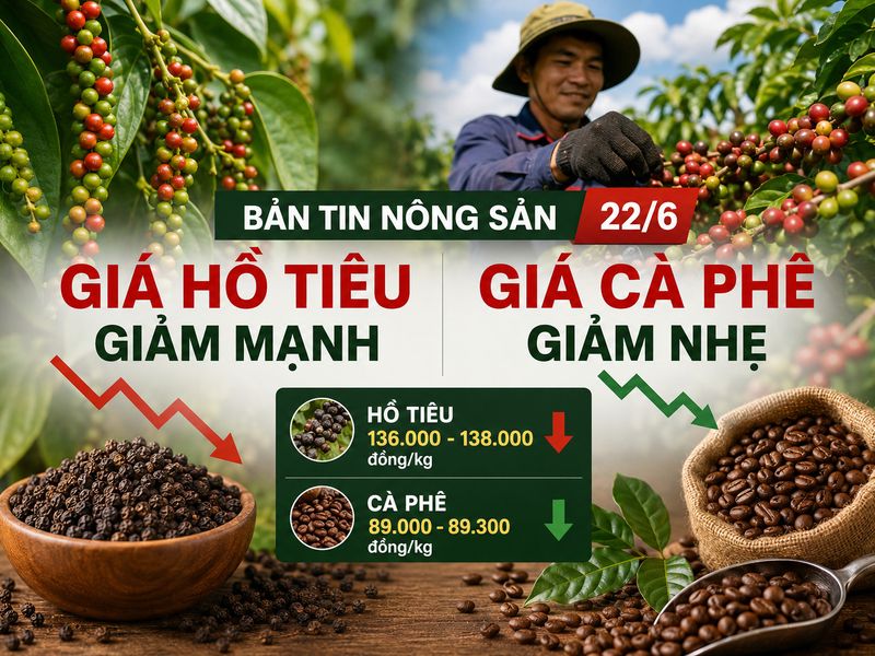 Giá nông sản ngày 22/6: Giá hồ tiêu giảm mạnh, cà phê điều chỉnh nhẹ