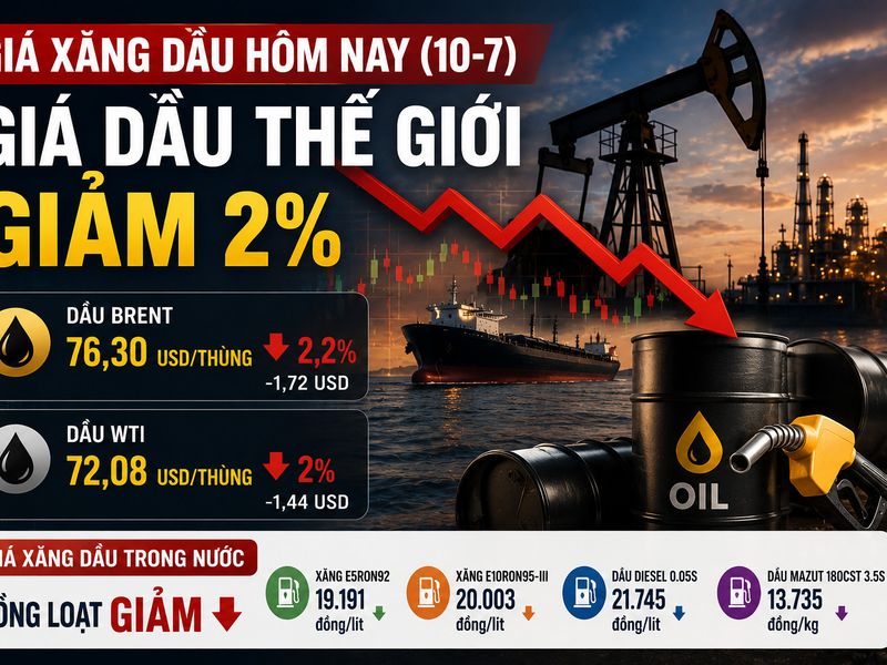 Giá xăng dầu hôm nay (10-7): Giá dầu thế giới giảm khoảng 2%, xăng dầu trong nước tiếp tục hạ nhiệt