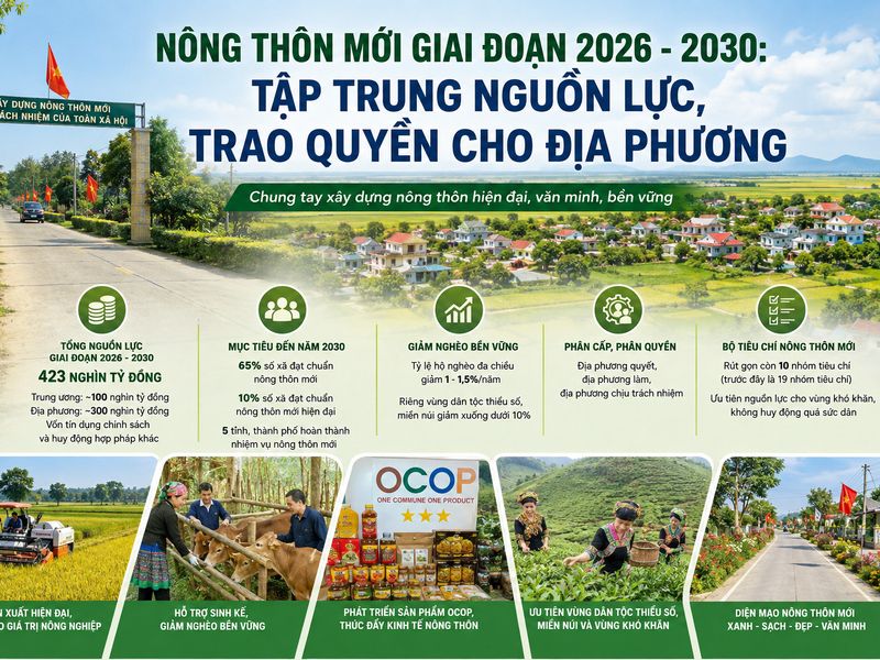 Nông thôn mới giai đoạn 2026 - 2030: Tập trung nguồn lực, trao quyền cho địa phương