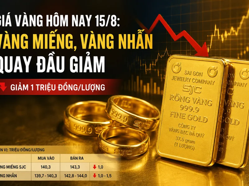 Giá vàng hôm nay 15/8: Vàng miếng, vàng nhẫn đồng loạt quay đầu giảm