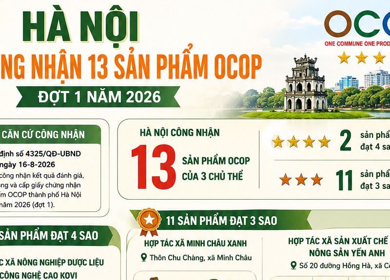 [Infographic] Hà Nội công nhận 13 sản phẩm OCOP đợt 1 năm 2026