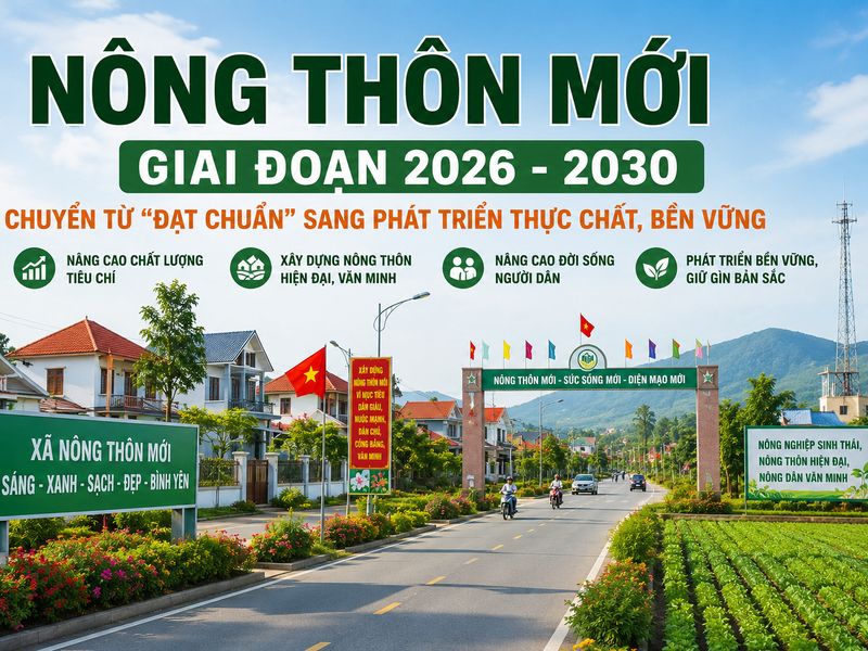 Nông thôn mới giai đoạn 2026 - 2030: Chuyển từ “đạt chuẩn” sang phát triển thực chất, bền vững