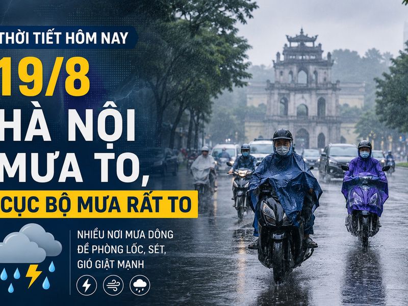 Thời tiết hôm nay 19/8: Hà Nội mưa to, nhiều nơi Bắc Bộ có mưa rất to