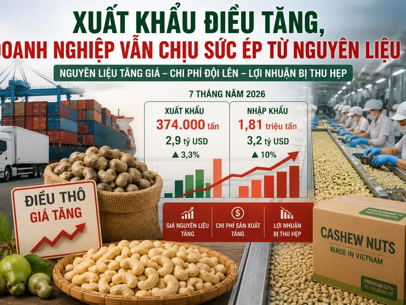 Xuất khẩu điều tăng, doanh nghiệp vẫn chịu sức ép từ nguyên liệu
