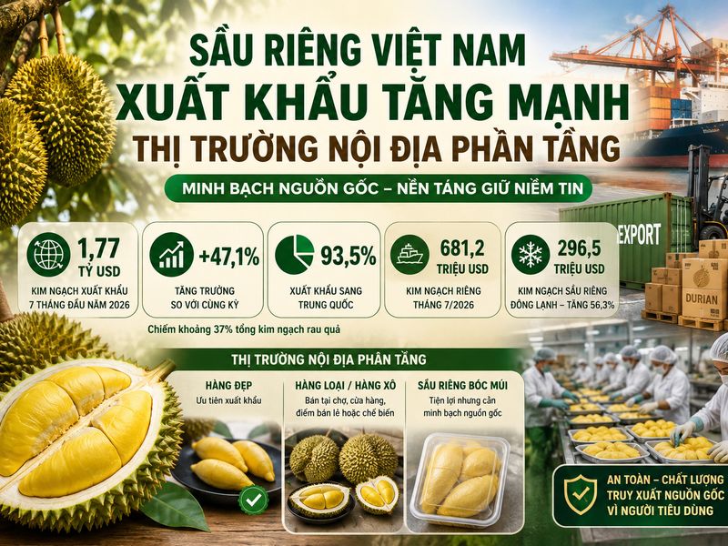 Sầu riêng xuất khẩu tăng mạnh, thị trường nội địa cần minh bạch nguồn gốc