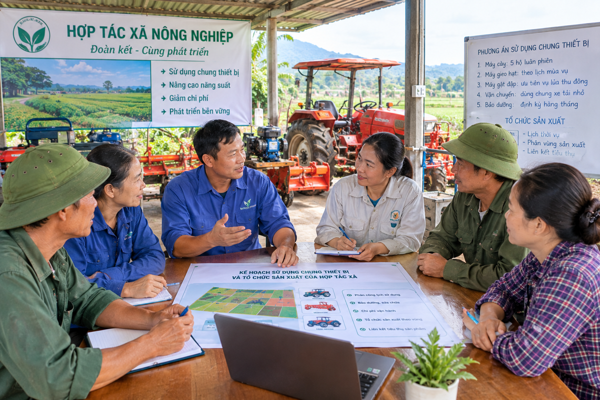 Tổ chức sử dụng chung thiết bị giúp hợp tác xã khai thác máy móc hiệu quả hơn và hạn chế đầu tư trùng lặp.